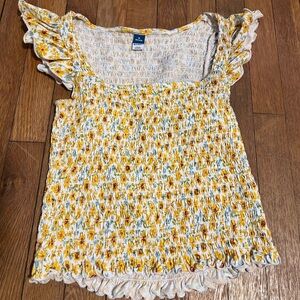 Old Navy Yellow Floral Smocked Ruffle Sleeve Tank